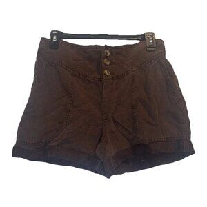 Womens Aerie Brown 3 Button Cuffed Linen Blend Shorts Sz S NEW Summer Vacation
